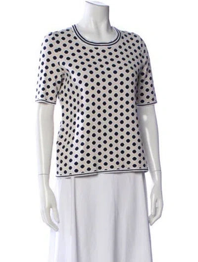 Pre-owned Tory Burch Polka Dot Print Crew Neck Top In White