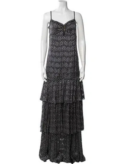 Pre-owned Tory Burch Polka Dot Print Long Dress In Black
