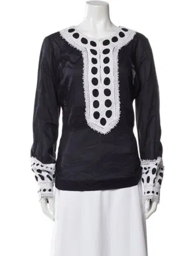 Pre-owned Tory Burch Polka Dot Print Long Sleeve Blouse In Blue