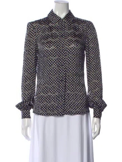 Pre-owned Tory Burch Polka Dot Print Long Sleeve Blouse In Blue