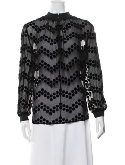 Pre-owned Tory Burch Polka Dot Print Long Sleeve Blouse In Blue