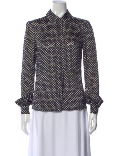 Pre-owned Tory Burch Polka Dot Print Long Sleeve Blouse In Blue
