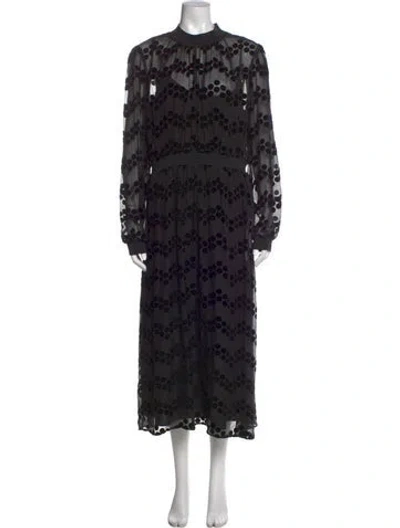 Pre-owned Tory Burch Polka Dot Print Midi Length Dress In Black