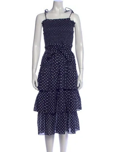 Pre-owned Tory Burch Polka Dot Print Midi Length Dress In Blue