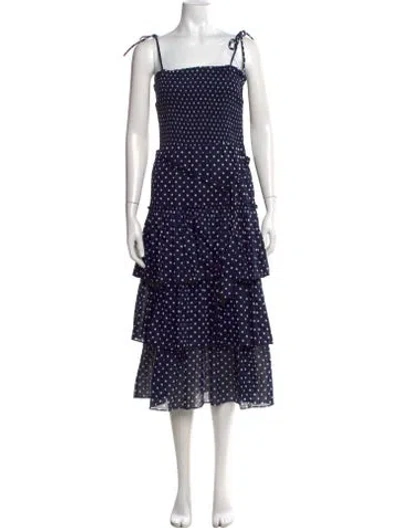 Pre-owned Tory Burch Polka Dot Print Midi Length Dress In Blue