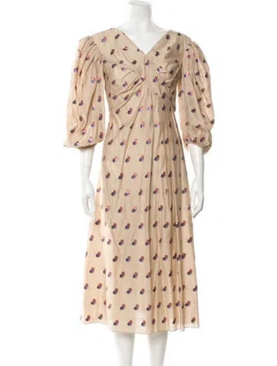 Pre-owned Tory Burch Polka Dot Print Midi Length Dress In Neutral