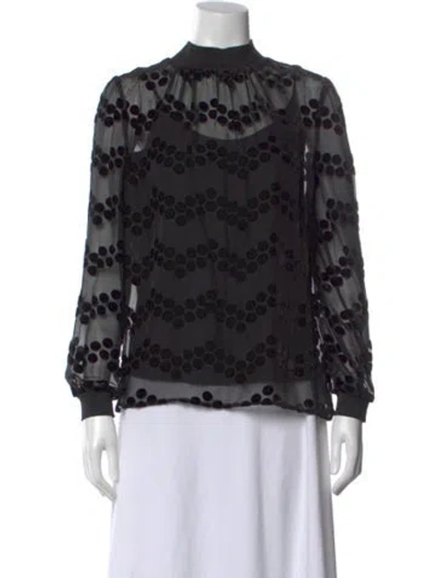 Pre-owned Tory Burch Polka Dot Print Mock Neck Blouse In Black