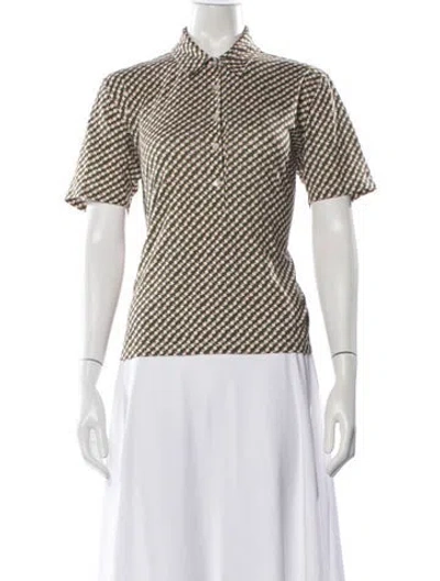Pre-owned Tory Burch Polka Dot Print Short Sleeve Polo In Green
