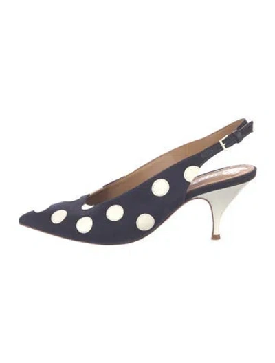 Pre-owned Tory Burch Polka Dot Print Slingback Pumps In Blue