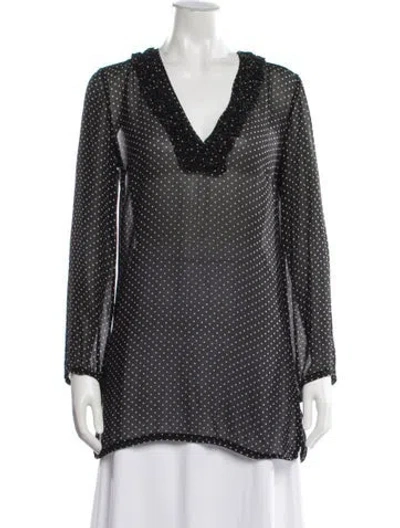 Pre-owned Tory Burch Polka Dot Print V-neck Blouse In Black