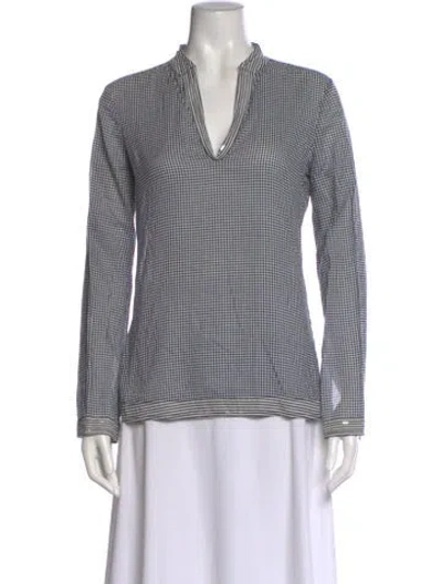 Pre-owned Tory Burch Polka Dot Print V-neck Blouse In Blue