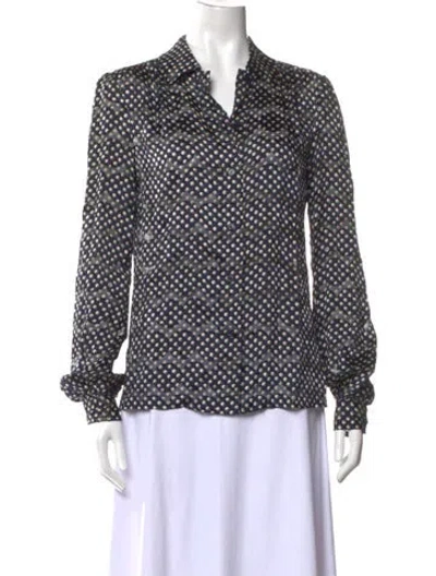 Pre-owned Tory Burch Polka Dot Print V-neck Blouse In Blue/neutrals