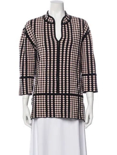 Pre-owned Tory Burch Polka Dot Print V-neck Sweater In Black