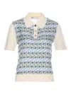 Tory Burch Patterned Front Top With Classic Polo Collar In Blanco