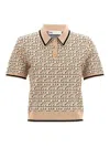 Tory Burch Monogram Jacquard Polo Top In Nude & Neutrals