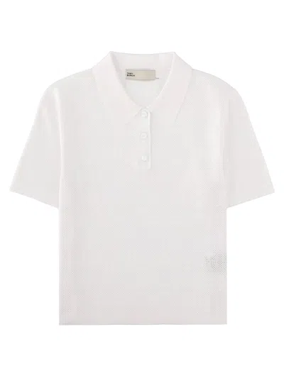 Tory Burch Pointelle-knit Polo Shirt In White