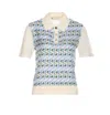 Tory Burch Patterned Front Top With Classic Polo Collar In New Ivory / Blue Lucky Duck