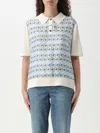 Tory Burch Patterned Front Top With Classic Polo Collar In Blue
