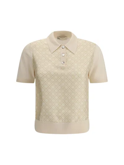Tory Burch Wool And Silk Polo Shirt In Beige