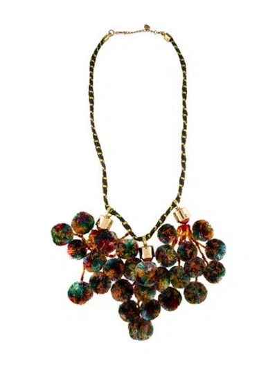 Pre-owned Tory Burch Pom Pom Collar Necklace, 30" In Multi