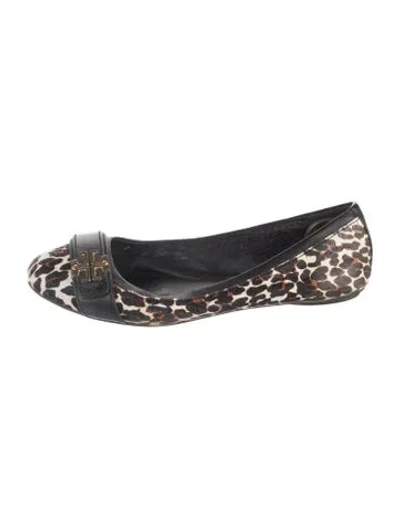 Pre-owned Tory Burch Ponyhair Animal Print Ballet Flats In Black