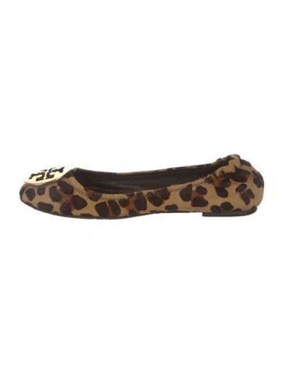 Pre-owned Tory Burch Ponyhair Animal Print Ballet Flats In Brown