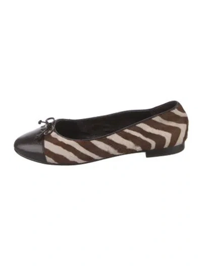 Pre-owned Tory Burch Ponyhair Animal Print Ballet Flats In Brown