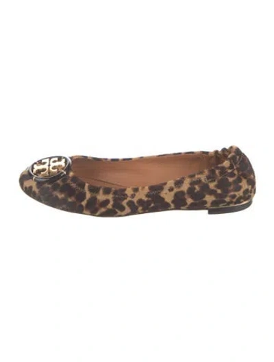 Pre-owned Tory Burch Ponyhair Animal Print Ballet Flats In Brown