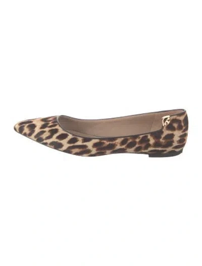 Pre-owned Tory Burch Ponyhair Animal Print Ballet Flats In Brown