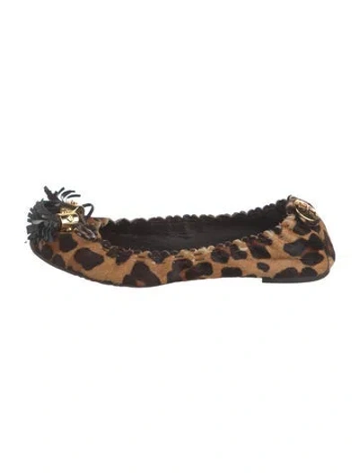 Pre-owned Tory Burch Ponyhair Animal Print Ballet Flats In Multi