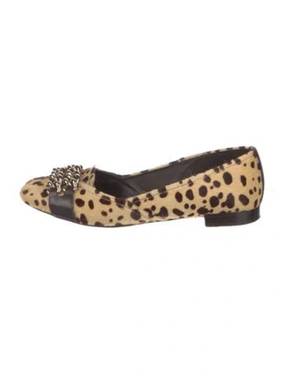Pre-owned Tory Burch Ponyhair Animal Print Ballet Flats In Neutral
