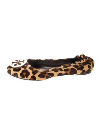 Pre-owned Tory Burch Ponyhair Animal Print Ballet Flats In Neutral