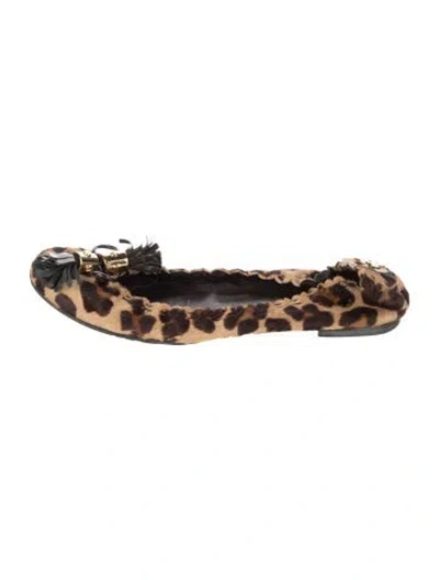 Pre-owned Tory Burch Ponyhair Animal Print Ballet Flats In Neutrals