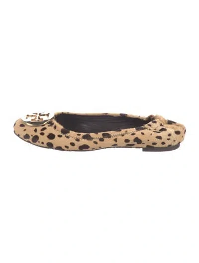 Pre-owned Tory Burch Ponyhair Animal Print Ballet Flats In Neutrals