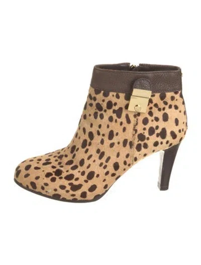 Pre-owned Tory Burch Ponyhair Animal Print Boots In Brown