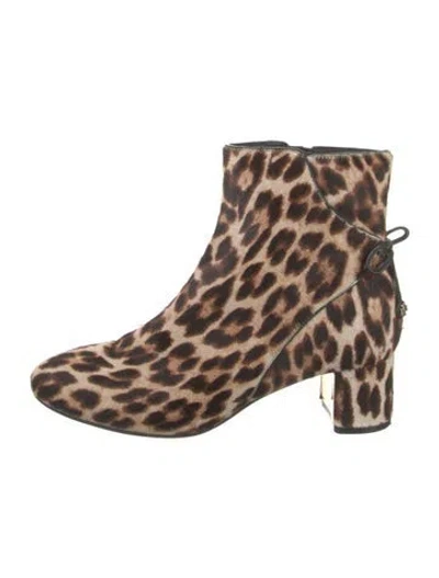 Pre-owned Tory Burch Ponyhair Animal Print Boots In Neutral