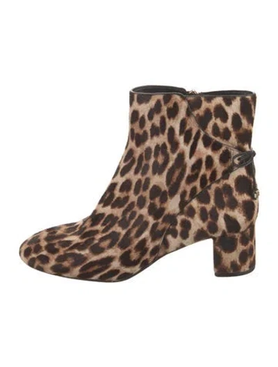 Pre-owned Tory Burch Ponyhair Animal Print Boots In Neutral