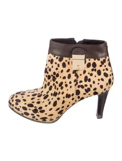 Pre-owned Tory Burch Ponyhair Animal Print Boots In Neutrals
