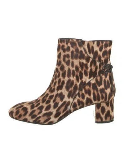 Pre-owned Tory Burch Ponyhair Animal Print Boots In Neutrals
