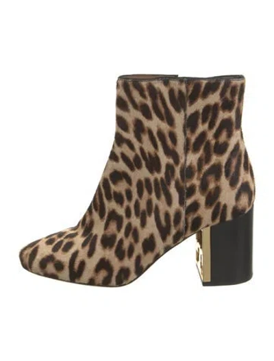 Pre-owned Tory Burch Ponyhair Animal Print Boots In Neutrals