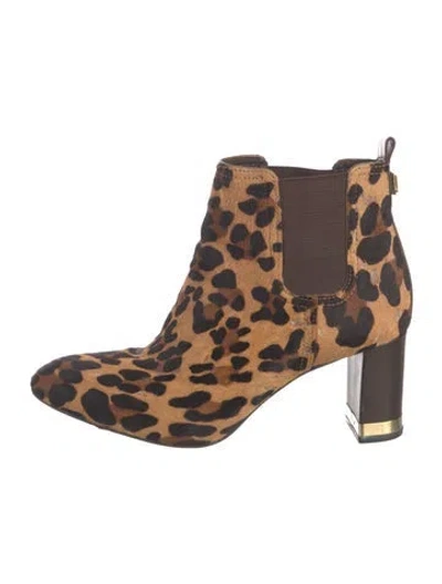Pre-owned Tory Burch Ponyhair Animal Print Chelsea Boots In Brown