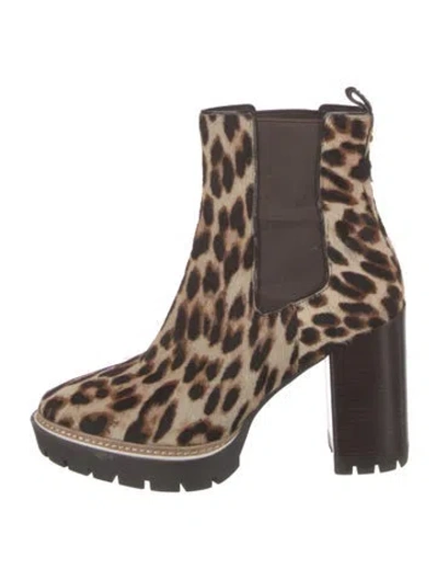 Pre-owned Tory Burch Ponyhair Animal Print Chelsea Boots In Multi