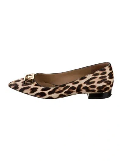 Pre-owned Tory Burch Ponyhair Animal Print Flats In Brown