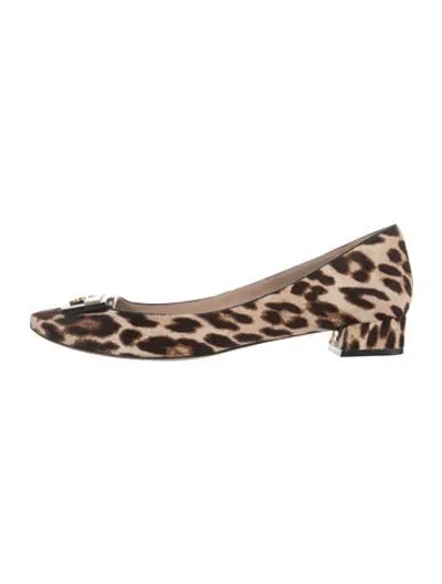 Pre-owned Tory Burch Ponyhair Animal Print Flats In Neutrals