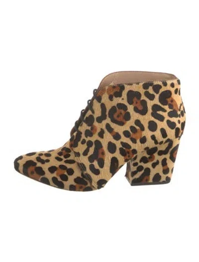 Pre-owned Tory Burch Ponyhair Animal Print Lace-up Boots In Brown