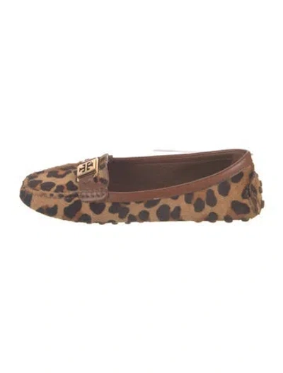 Pre-owned Tory Burch Ponyhair Animal Print Loafers In Brown