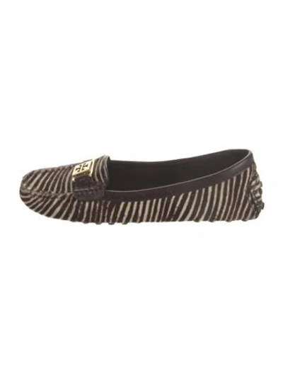 Pre-owned Tory Burch Ponyhair Animal Print Loafers In Brown