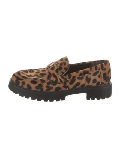 Pre-owned Tory Burch Ponyhair Animal Print Loafers In Brown