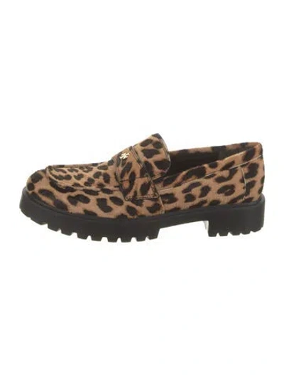 Pre-owned Tory Burch Ponyhair Animal Print Loafers In Brown