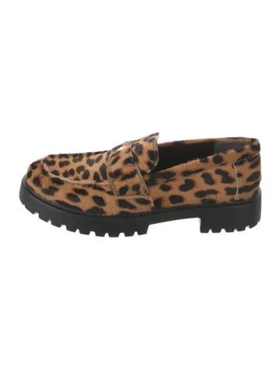 Pre-owned Tory Burch Ponyhair Animal Print Loafers In Brown